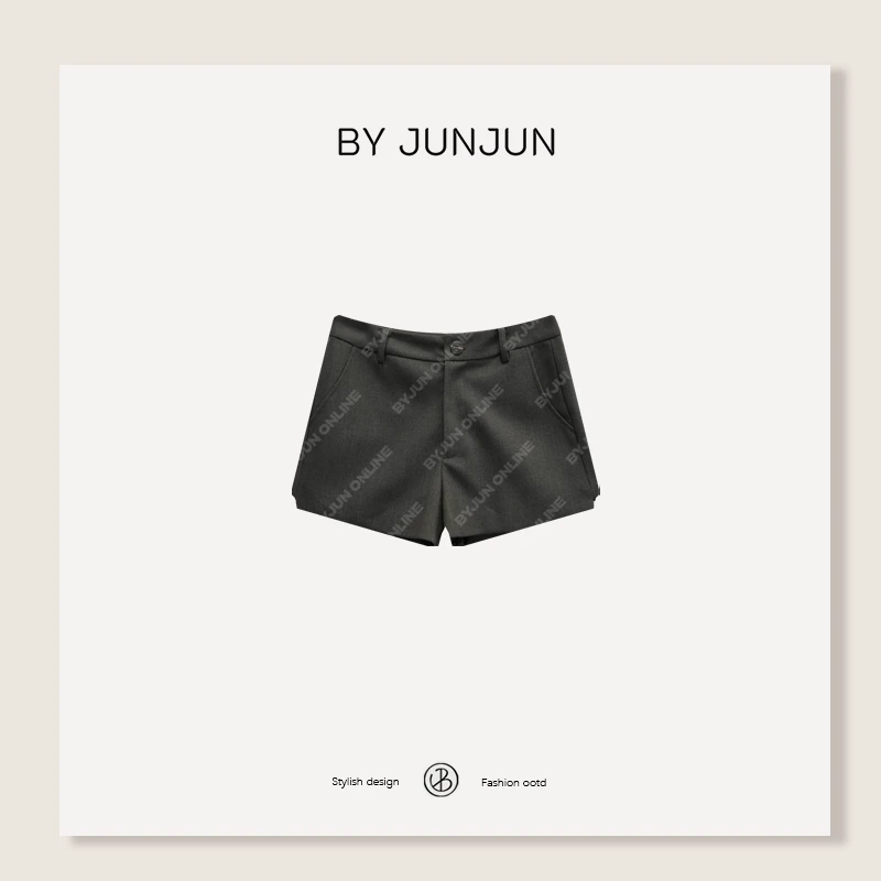 ByJunjun早秋新款女装【前长后短】 莱赛尔羊毛西装短裤