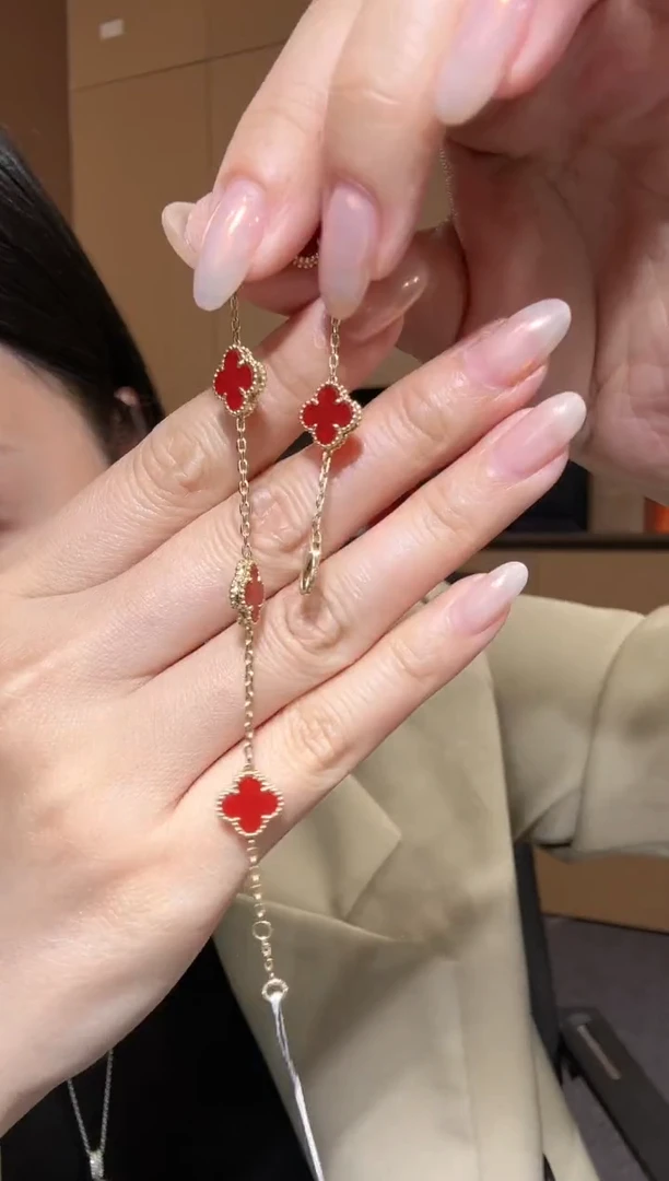 【闪购商品】玛瑙/玉髓手链18K金镶嵌红色k黄，小号五花手链GHJ