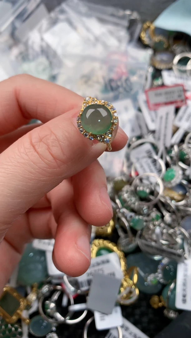 银S925镶嵌戒指翡翠222---7