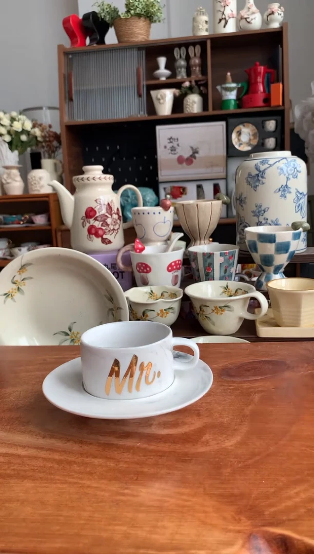 瓷灰白大理石纹咖啡杯