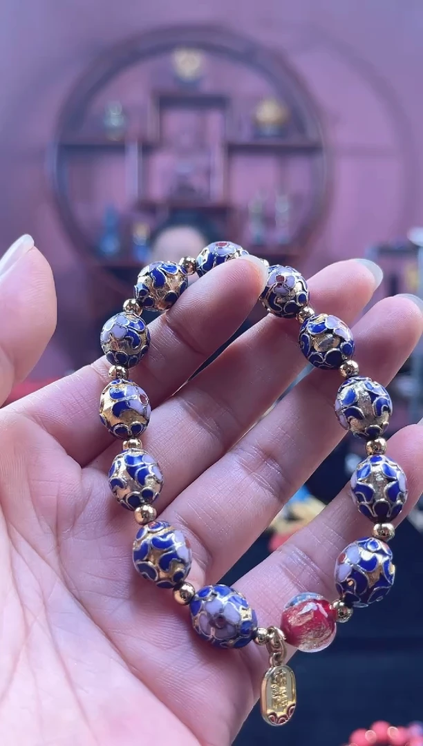 非遗 景泰蓝手串 金地枣珠宝蓝