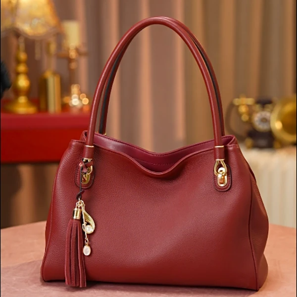 歌诗嫚品牌头层牛皮软皮休闲女包妈妈包包大容量轻奢真皮单肩包