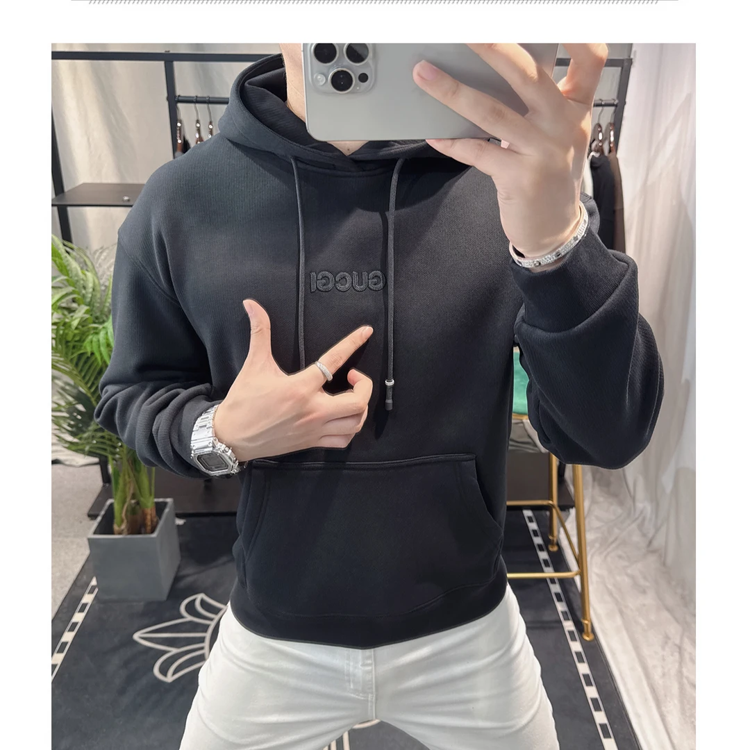 EICECIROBE/艾塞西隆比冬季新款男连帽卫衣加绒加厚宽松百搭潮牌