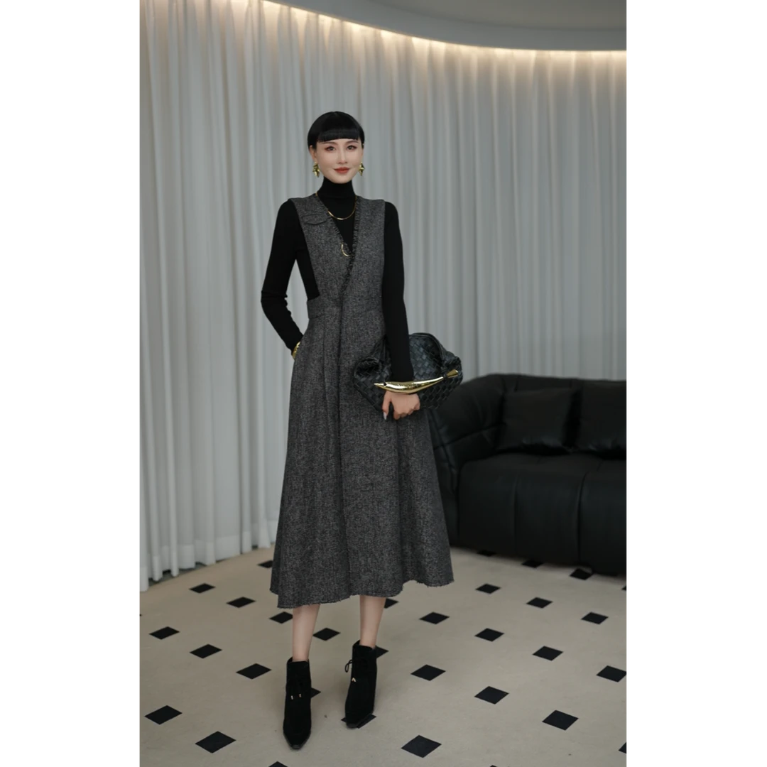 赫本背心裙-时尚气质显瘦中长款马夹连衣裙女H44ZLA0094