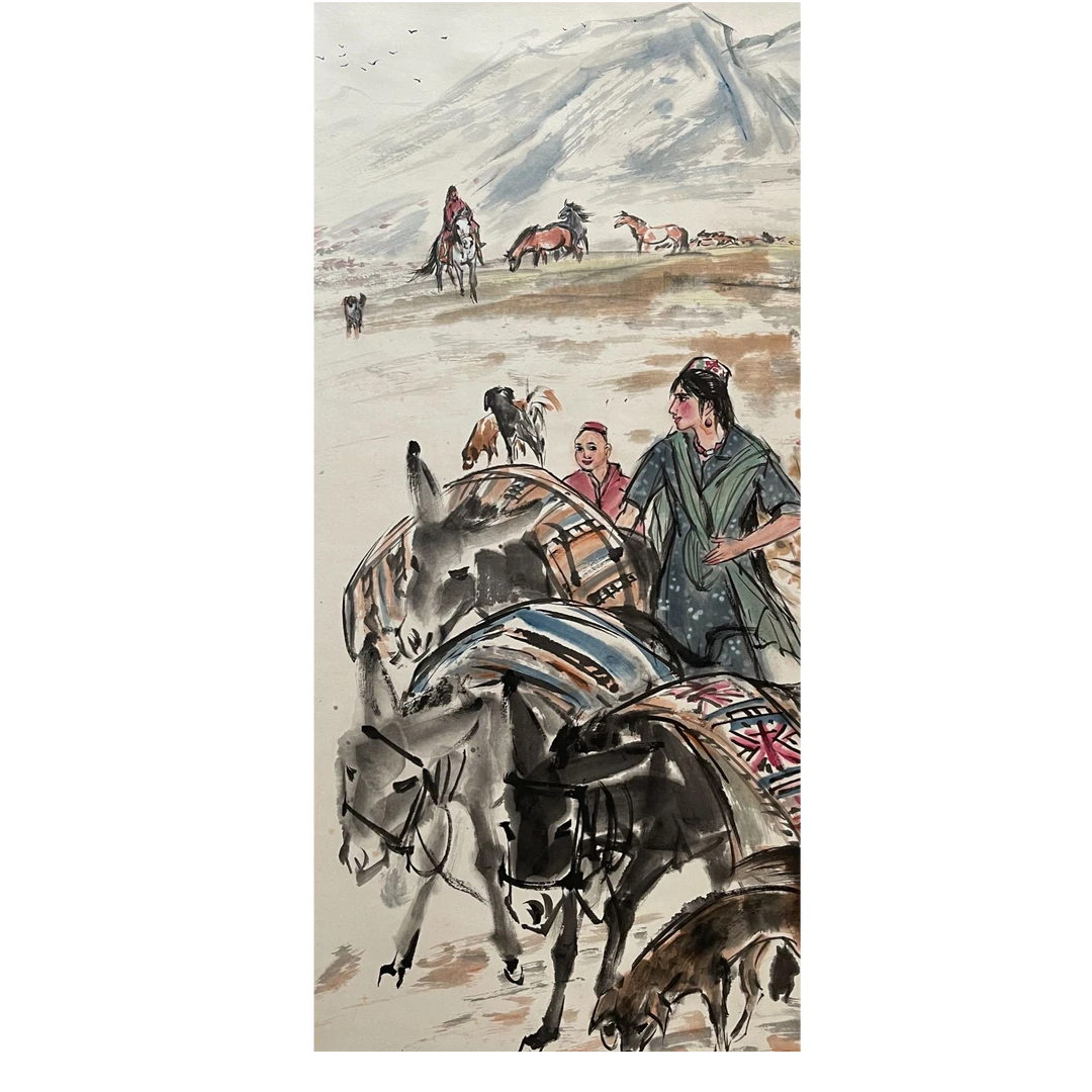 LOT.663 《运粮图》97*48cm 纸本设色立轴