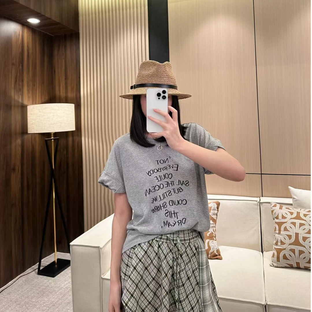 【小婉】简约时尚休闲百搭女士夏季印花圆领T恤