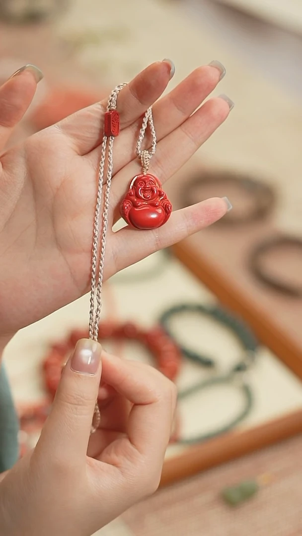 含辰砂工艺品清仓福利！朱砂佛公 项链