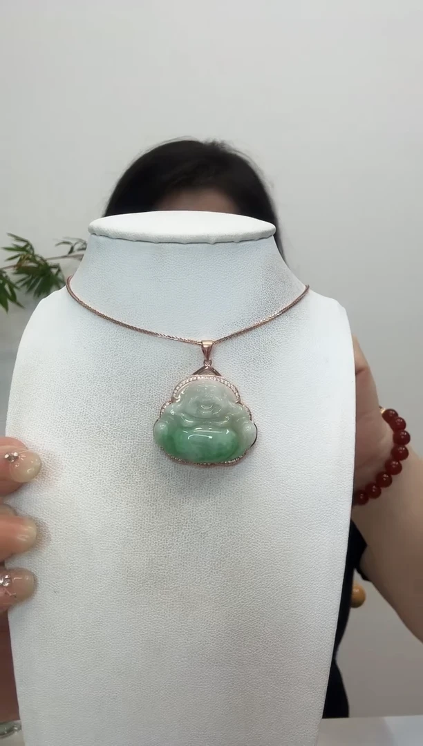 翡翠银S925镶嵌吊坠(赠链)佛公玫瑰边