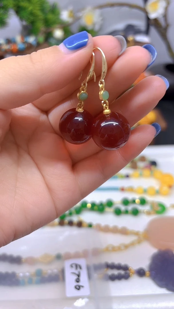 血珀14K金镶嵌耳饰E706