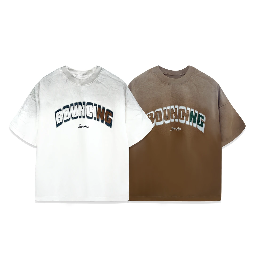 潮牌圆领印花刺绣T恤洗旧短袖夏季新款美式纯棉重磅半袖男生推荐