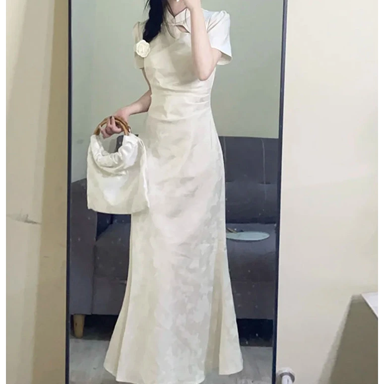 【9498】新中式国风旗袍连衣裙子女夏季御姐风情万种收腰气质长裙