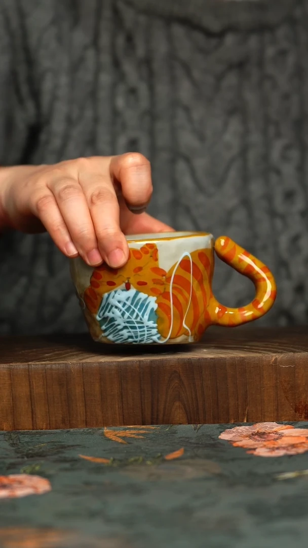 杯釉下彩手工手绘同款陶器