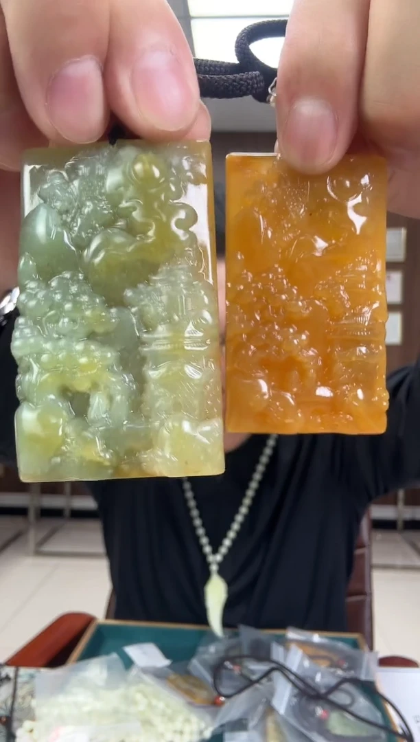 未镶嵌岫玉吊坠(赠链)岫玉花玉山水牌吊坠