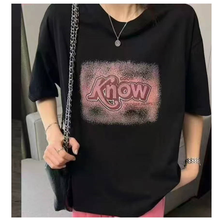 BA家A2103黑KN英文印花短袖