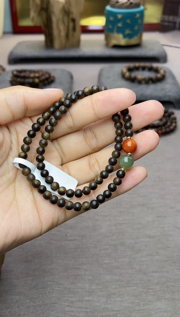 【闪购商品】沉香手串越南芽庄白棋0.4+配饰 沉水双圈款