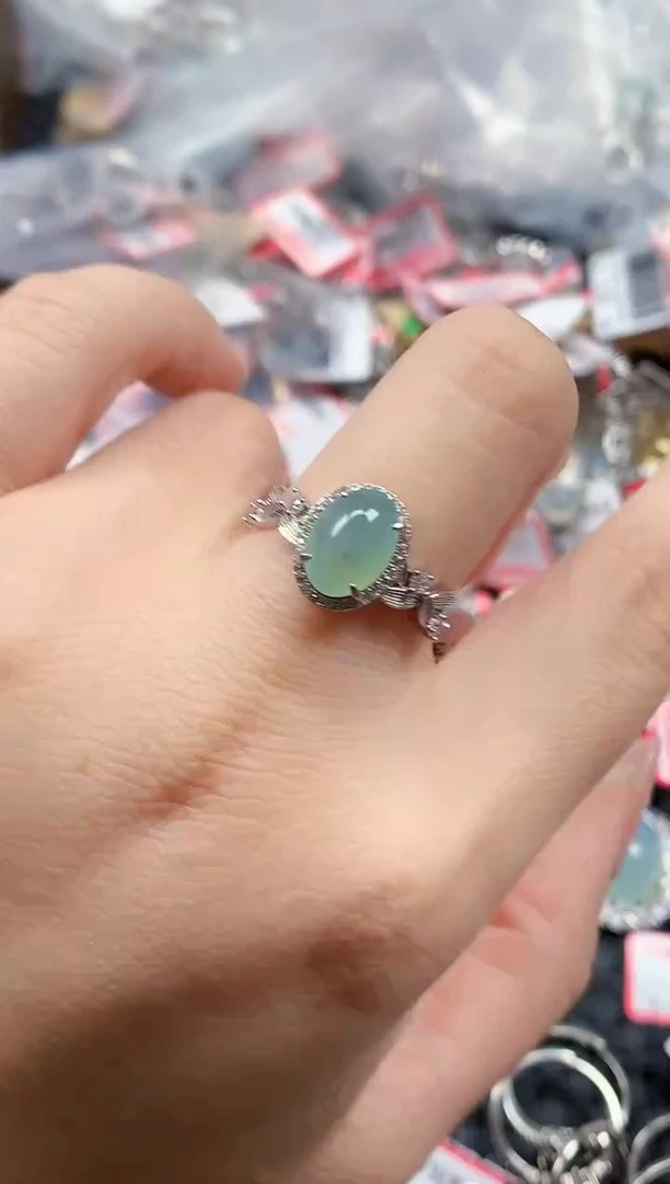 银S925镶嵌戒指翡翠天然A货缅甸翡翠