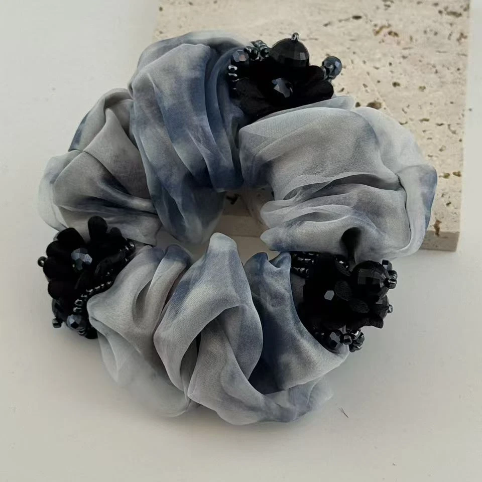 FQ035  水墨珠珠（2）  黑纱 发圈