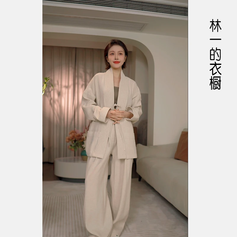 【林一】新中式禅意开衫衬衣系带外套2025春季新款休闲宽松国风复古