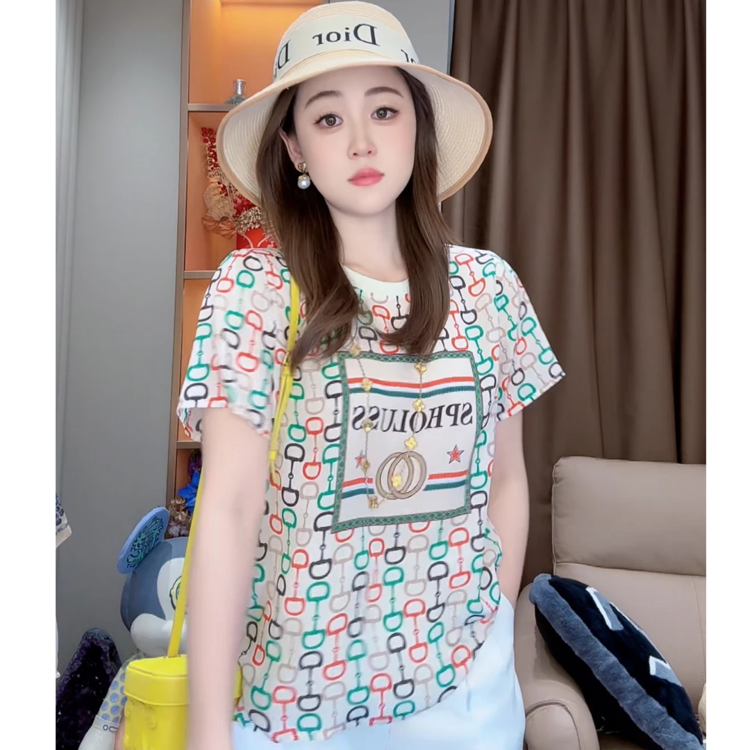 【丝芙玉禄】（F697）100%真丝双绉显瘦几何气质桑蚕丝t恤上衣