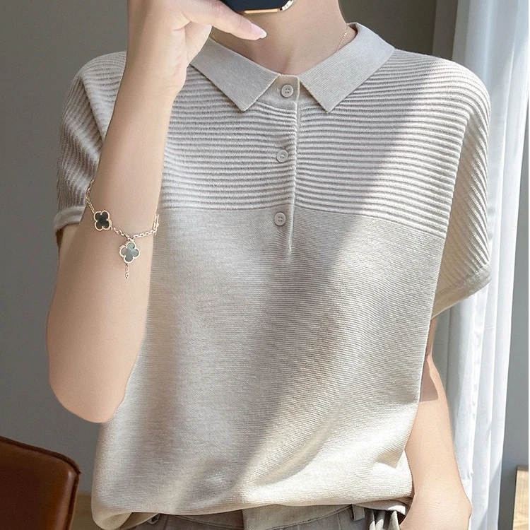 【NSY154】精纺羊毛POLO领短袖两扣通勤上衣