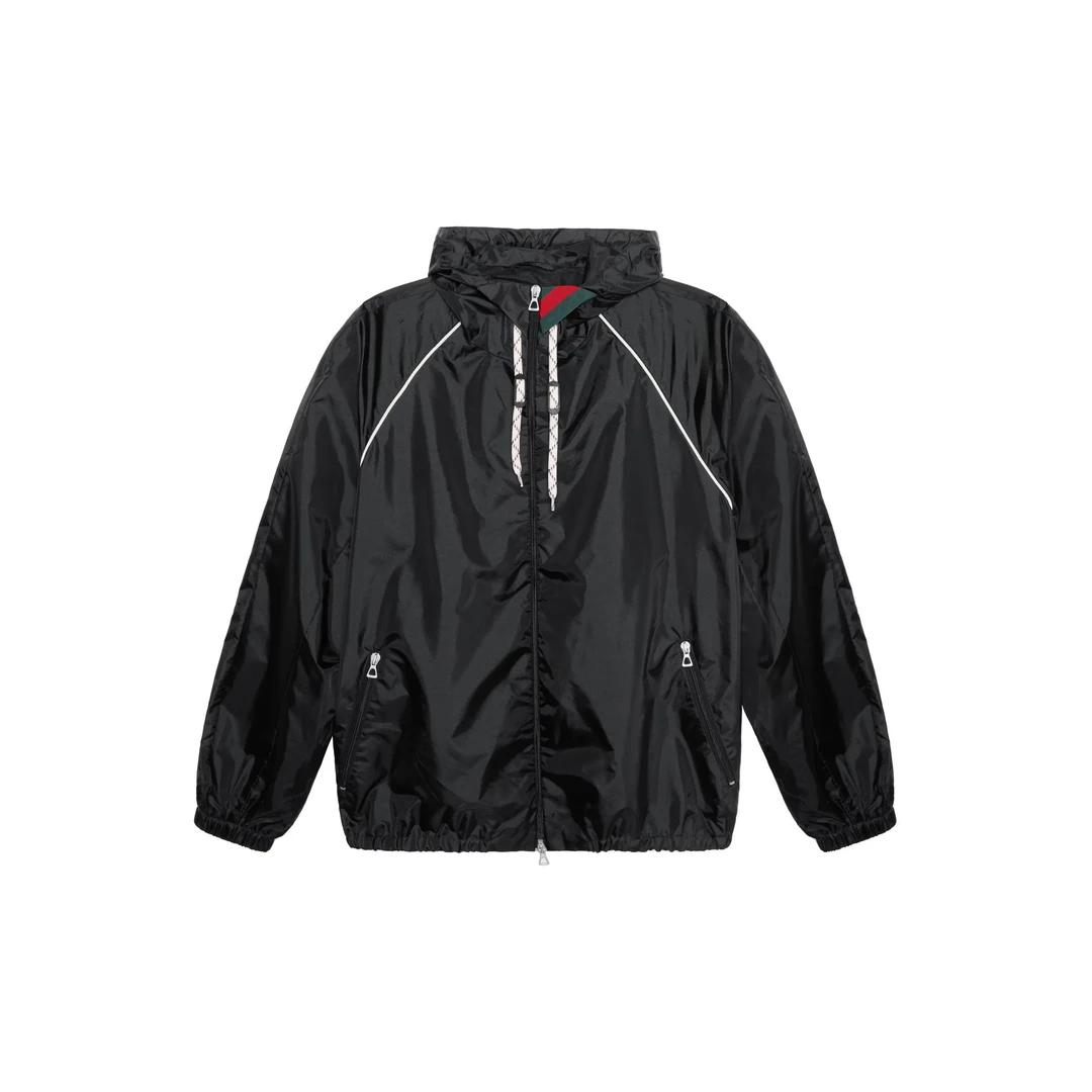 GUCCI古驰 FW22 纯色拉链连帽夹克 男款 黑色