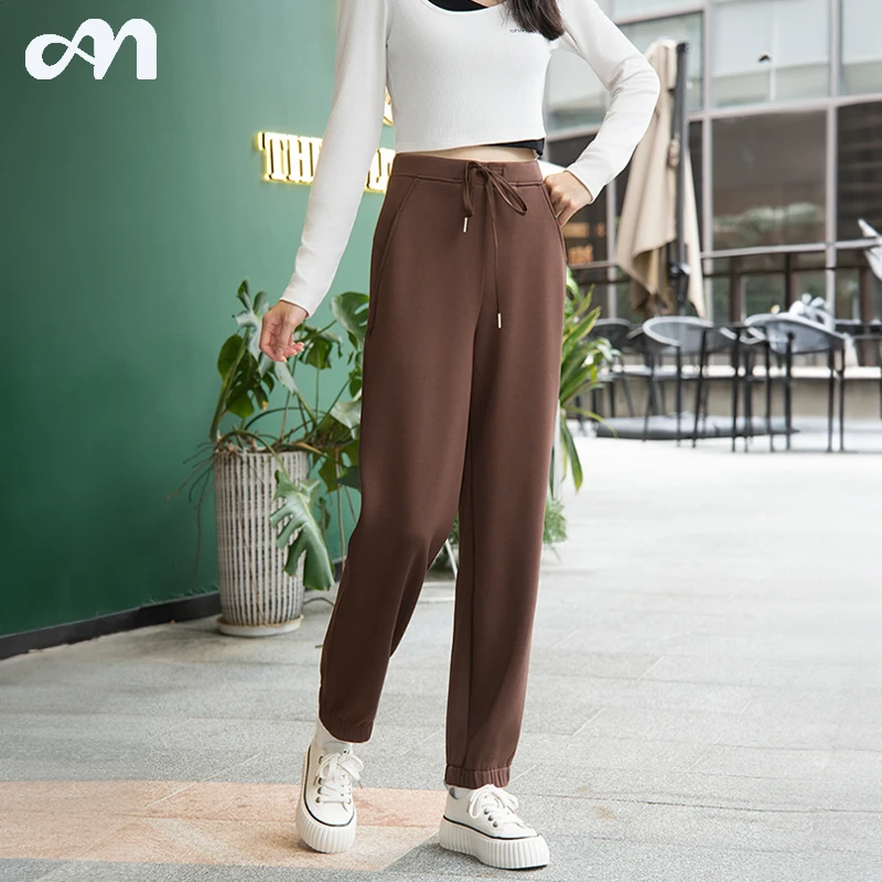 JUNMOVE运动裤女秋宽松显瘦束脚美式卫裤休闲高腰哈伦裤JM888