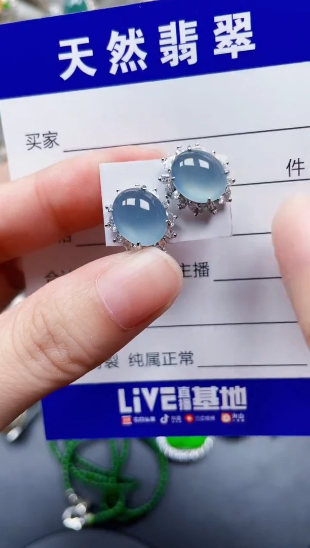 银S925镶嵌翡翠耳饰316