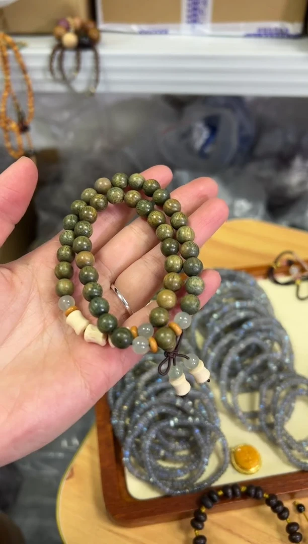 【闪购商品】维腊木（绿檀）手串/手链绿檀木竹节设计款双圈[0242]