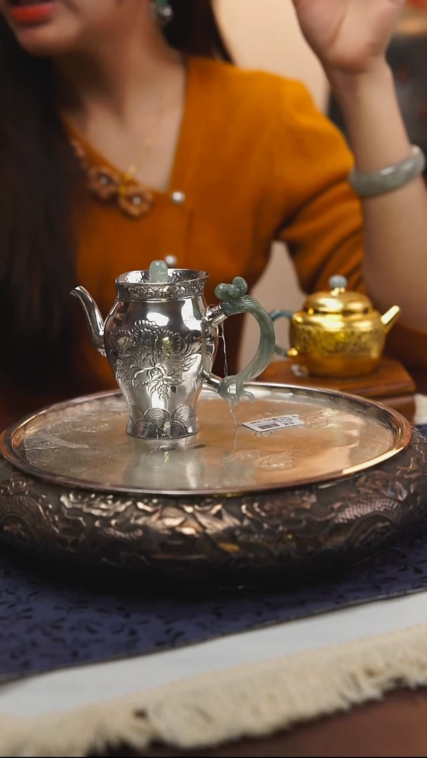 古悦足银999泡茶壶