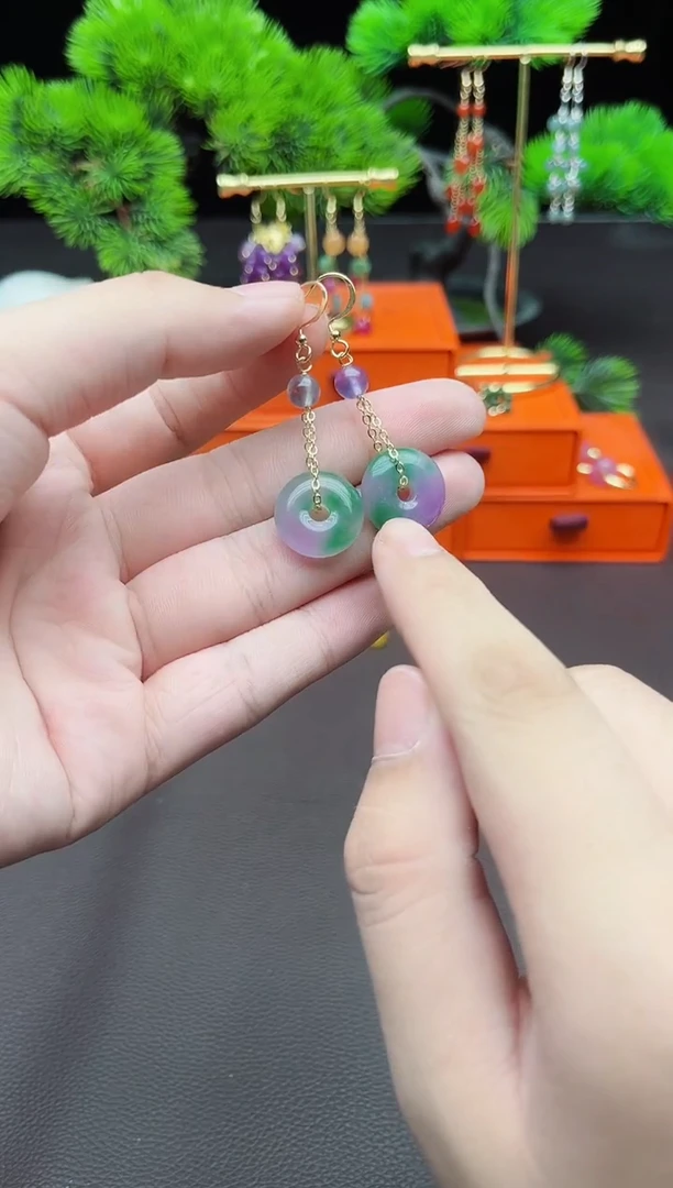 石英质玉（非洲翠）银S925镶嵌耳饰732