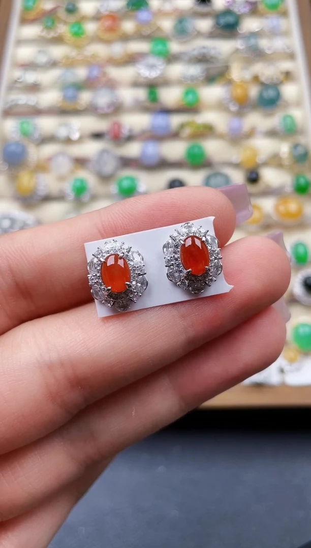 银S925镶嵌翡翠耳饰76