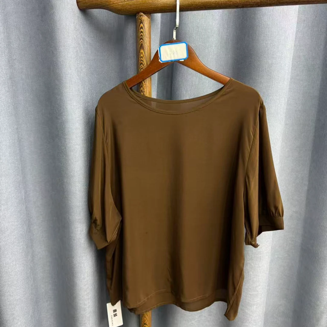 （瑕疵）秋季新款休闲时尚圆领桑蚕丝短袖上衣女H633