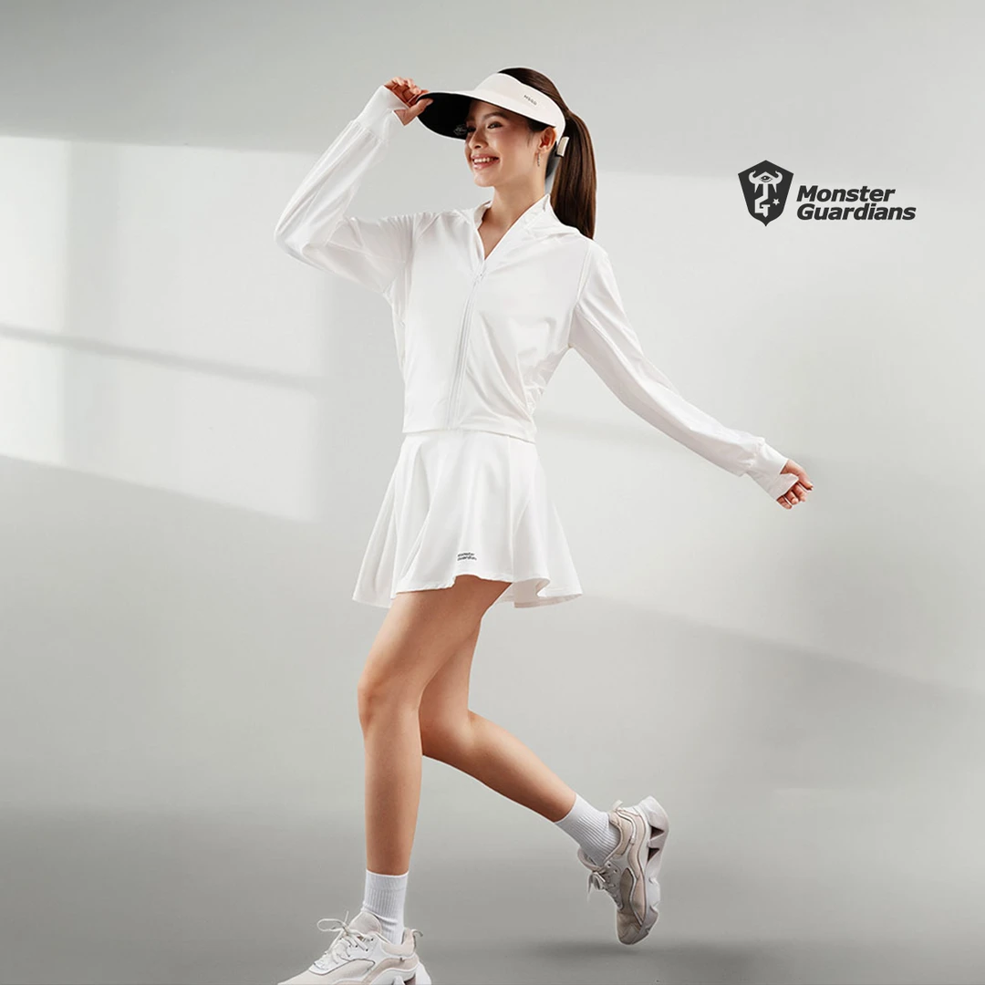 MonsterGuardians女子透气网眼夏日防护凉感短外套运动衣时尚健身