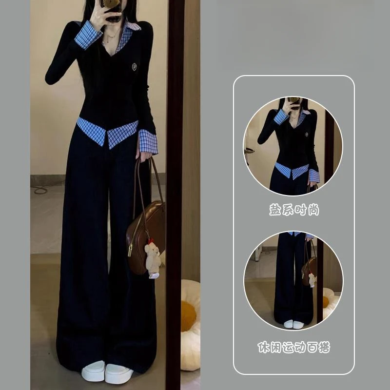 高级感运动服套装女秋季宽松韩版时尚学院风假两件卫衣休闲两件套