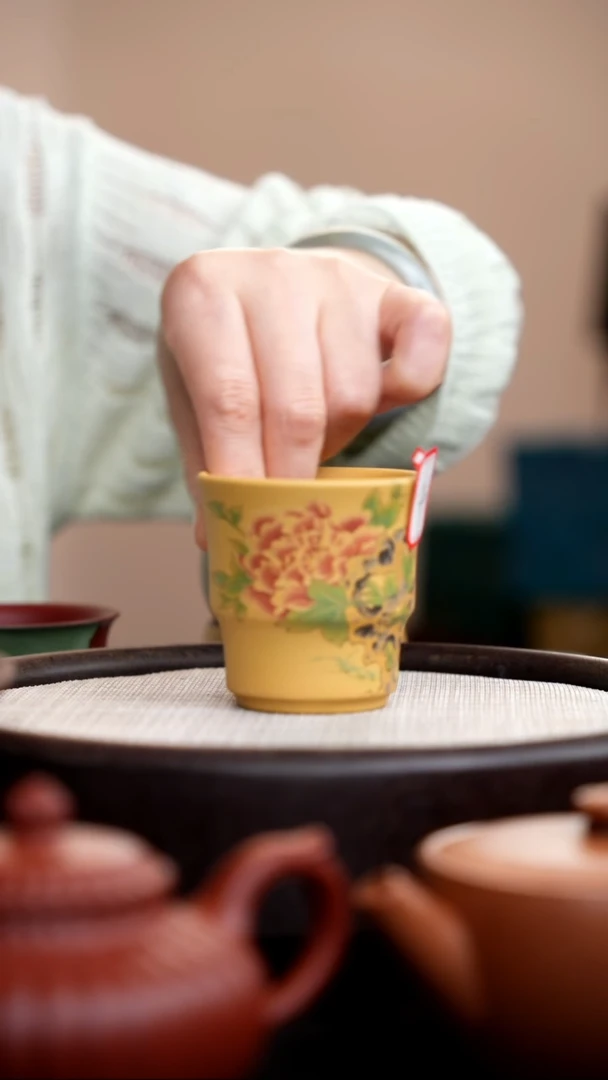 茶壶紫砂黄金段小竹节杯花鸟
