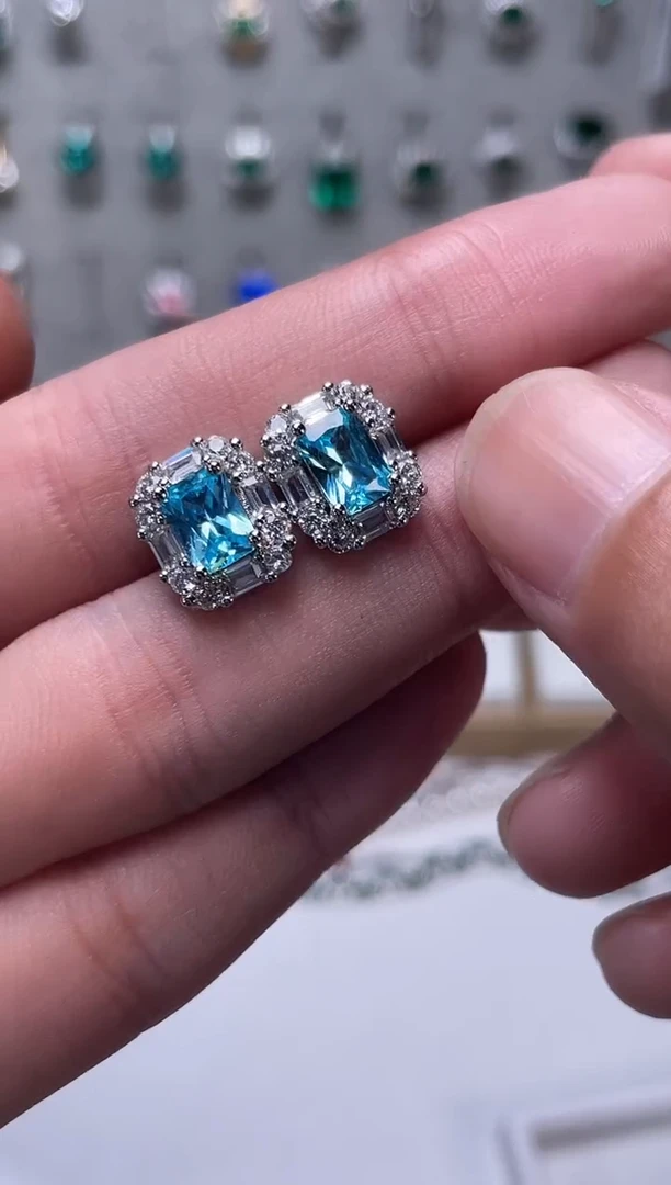 合金合成钻石耳饰蓝宝耳钉