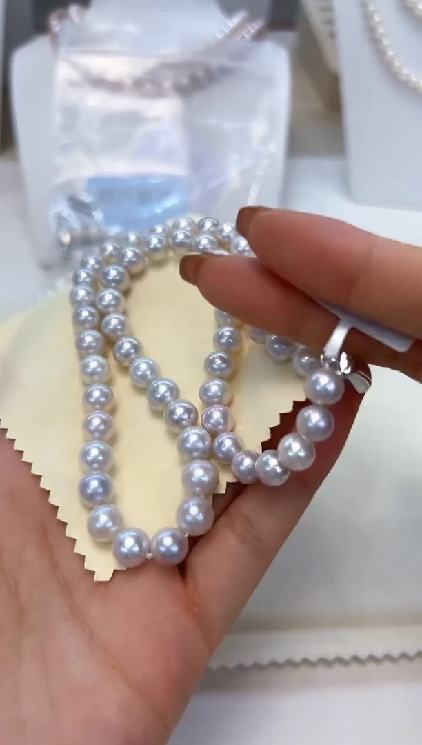 淡水珍珠银S925镶嵌颈饰7.5-8.5MM