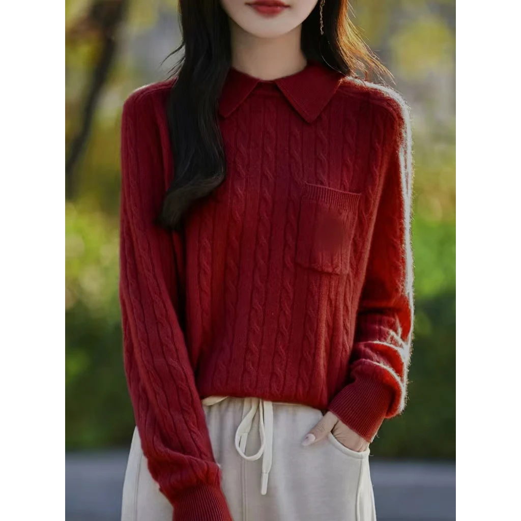 【100绵羊毛】女式假两件羊毛衫24DAK0659