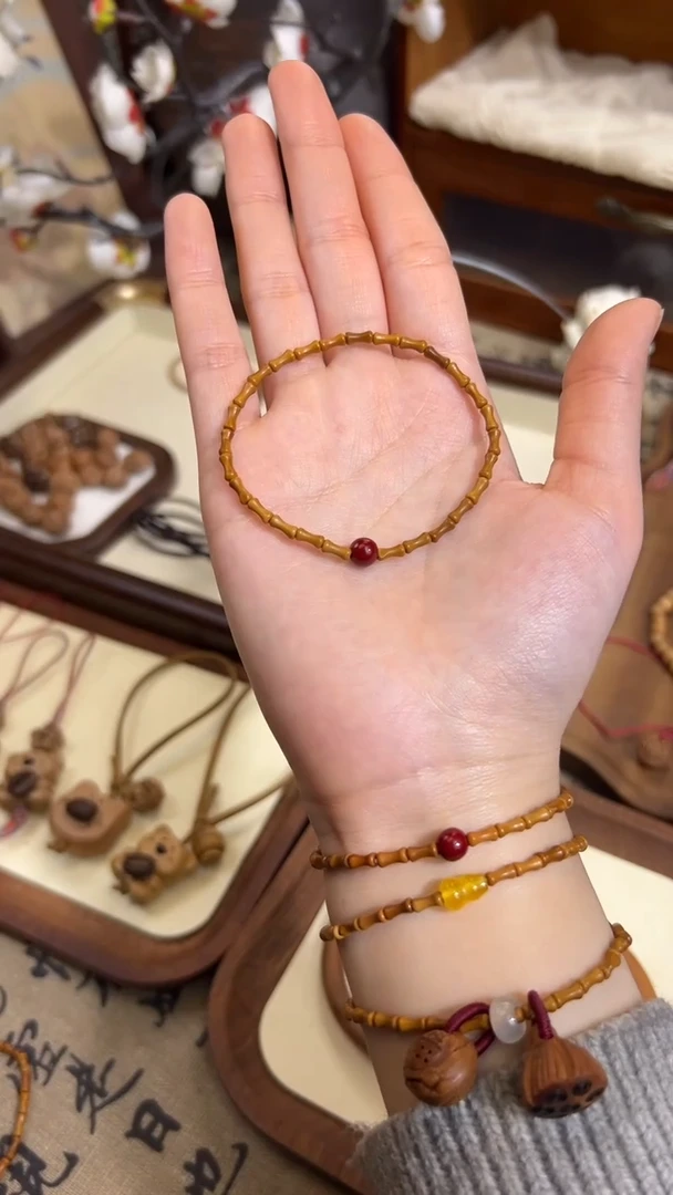 手串桃核【桃缘行】竹节「红色莎莎」桃木桃核辟、挡、驱、护 备注手围