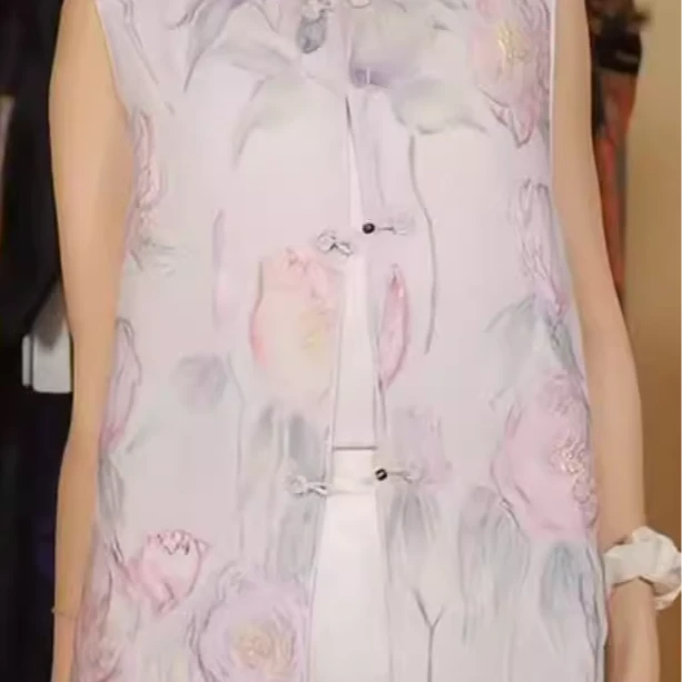 佳 新中式风桑蚕丝 粉紫色马甲  758268