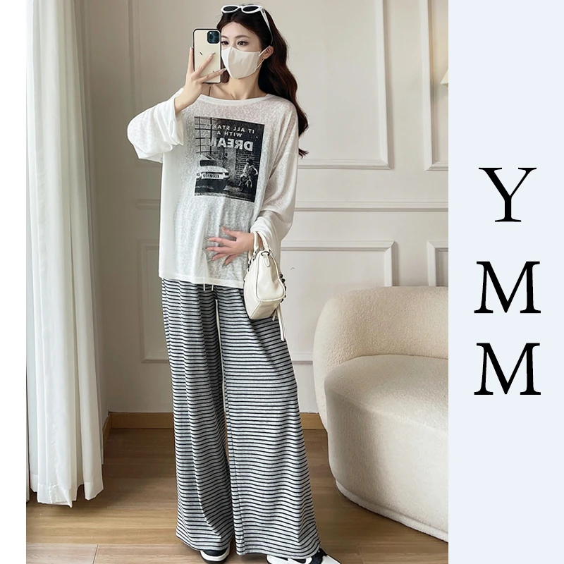 孕秋装春秋2025新款气质减龄防晒长袖抽绳阔腿裤中晚期孕妇套装