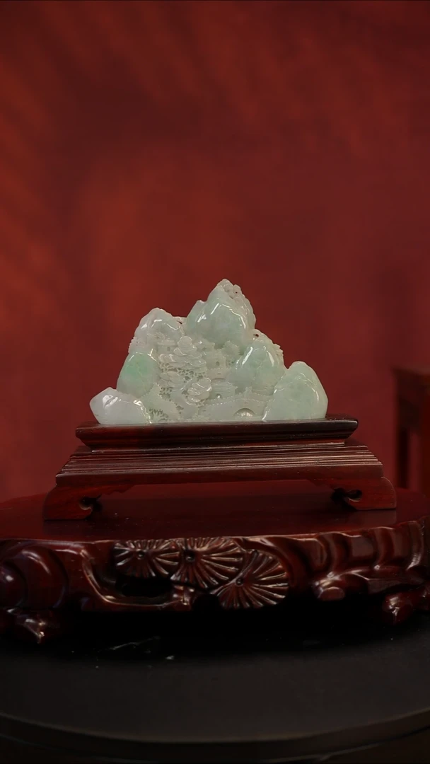 未镶嵌摆件翡翠小桥流水山水精品小摆件