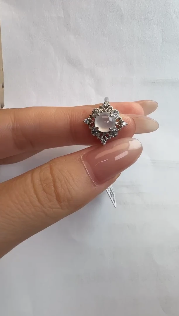 银S925镶嵌戒指翡翠通体925银镶缅甸A货翡翠戒指163