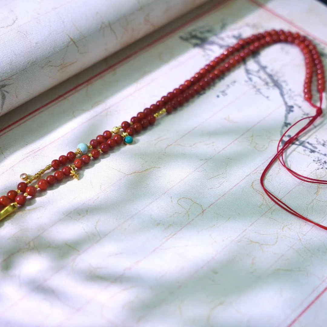 红风铃|南红项链18k金镶嵌绿松石镶嵌长度可调节新年