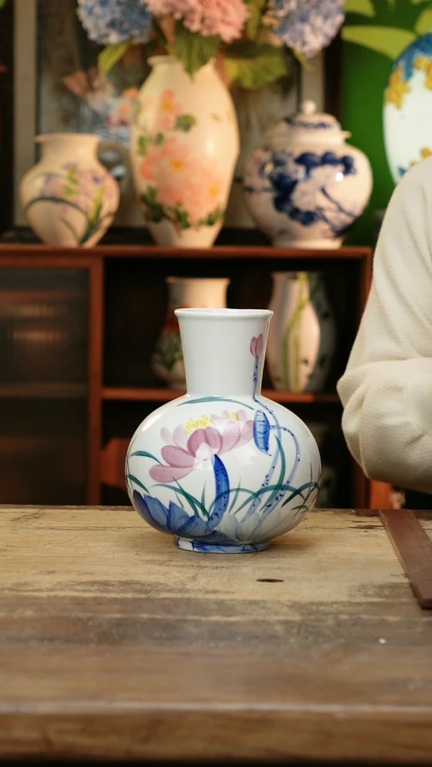 瓷片景德镇纯手工釉下彩精品花瓶