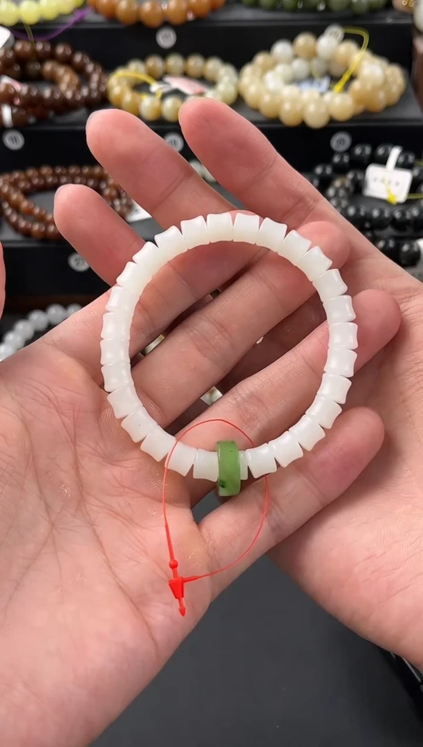 手串未镶嵌和田玉且末天泰白玉竹节手串卡8微色差