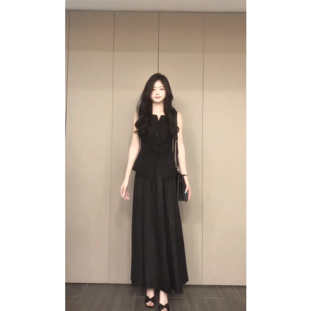 2025夏季新款清冷御姐通勤风无袖修身马甲背心上衣高腰显瘦半身裙