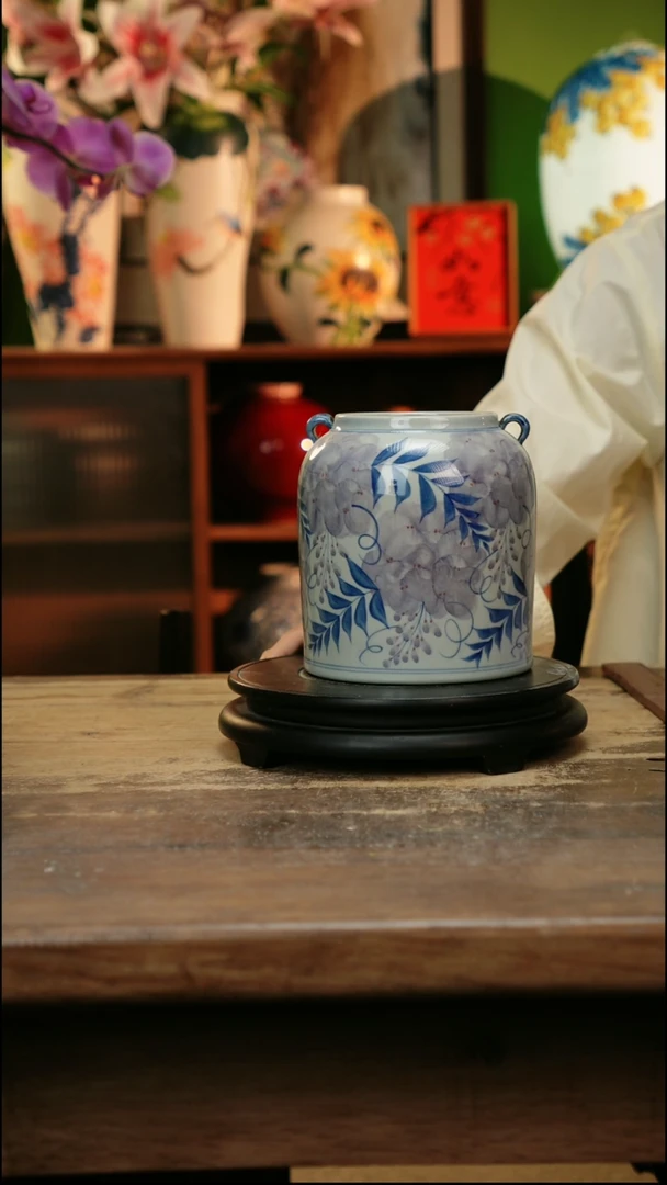 摆件 景德镇纯手工釉下彩精品花瓶