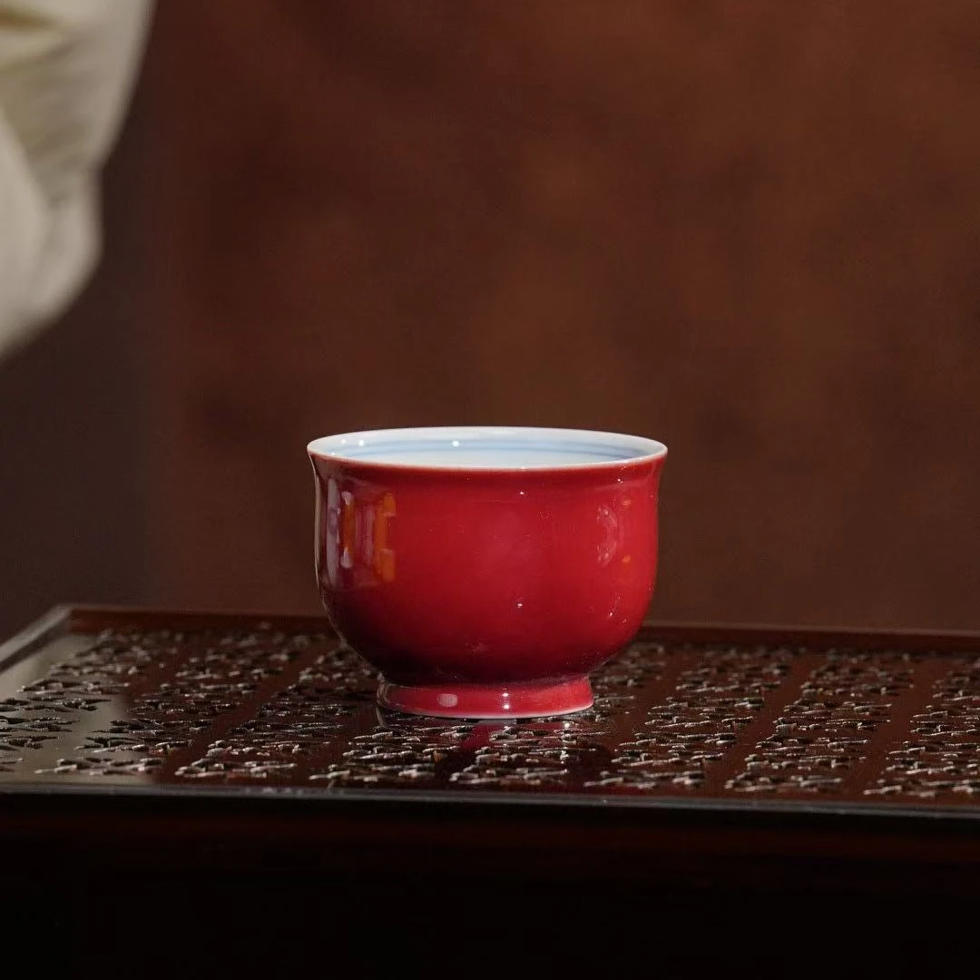 翎溪堂丨主人生活杯中国红竹子杯60ml景德镇陶瓷主人杯保温茶杯