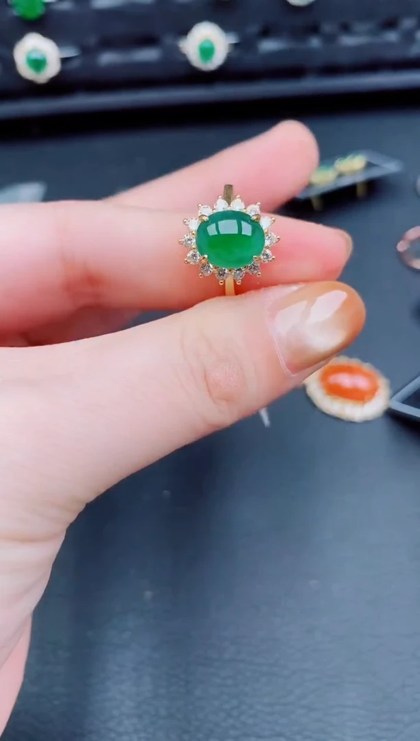 【闪购商品】翡翠戒指银S925镶嵌天然a货翡翠562